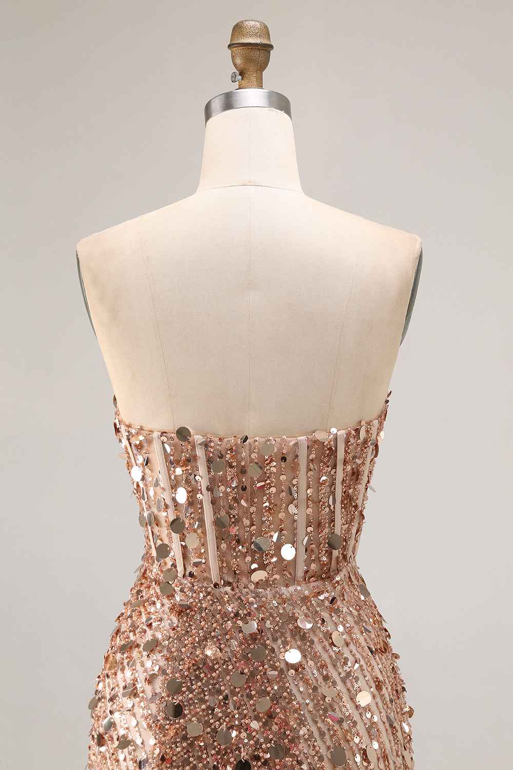 Sparkly Gold Mermaid Sequins Sweetheart Long Corset Prom Dress with Slit
