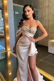 One Shoulder Beadings Mermaid Prom Dress Side Slit BM bride