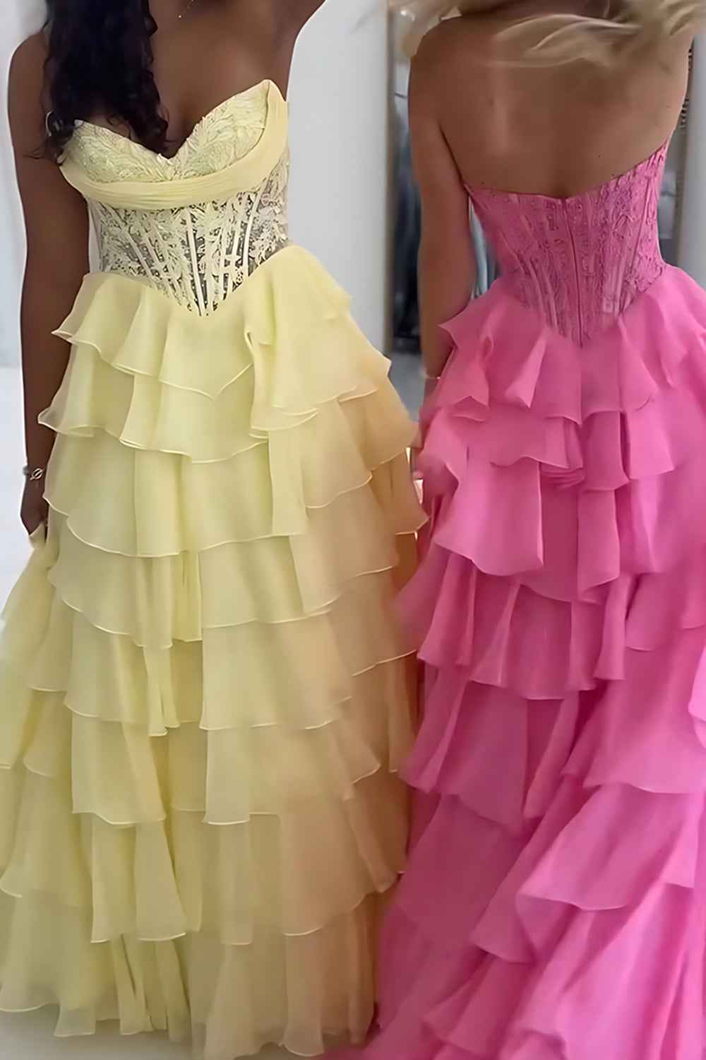 Red A-Line Sweetheart Tiered Ruffled Long Corset Prom Dress with Lace