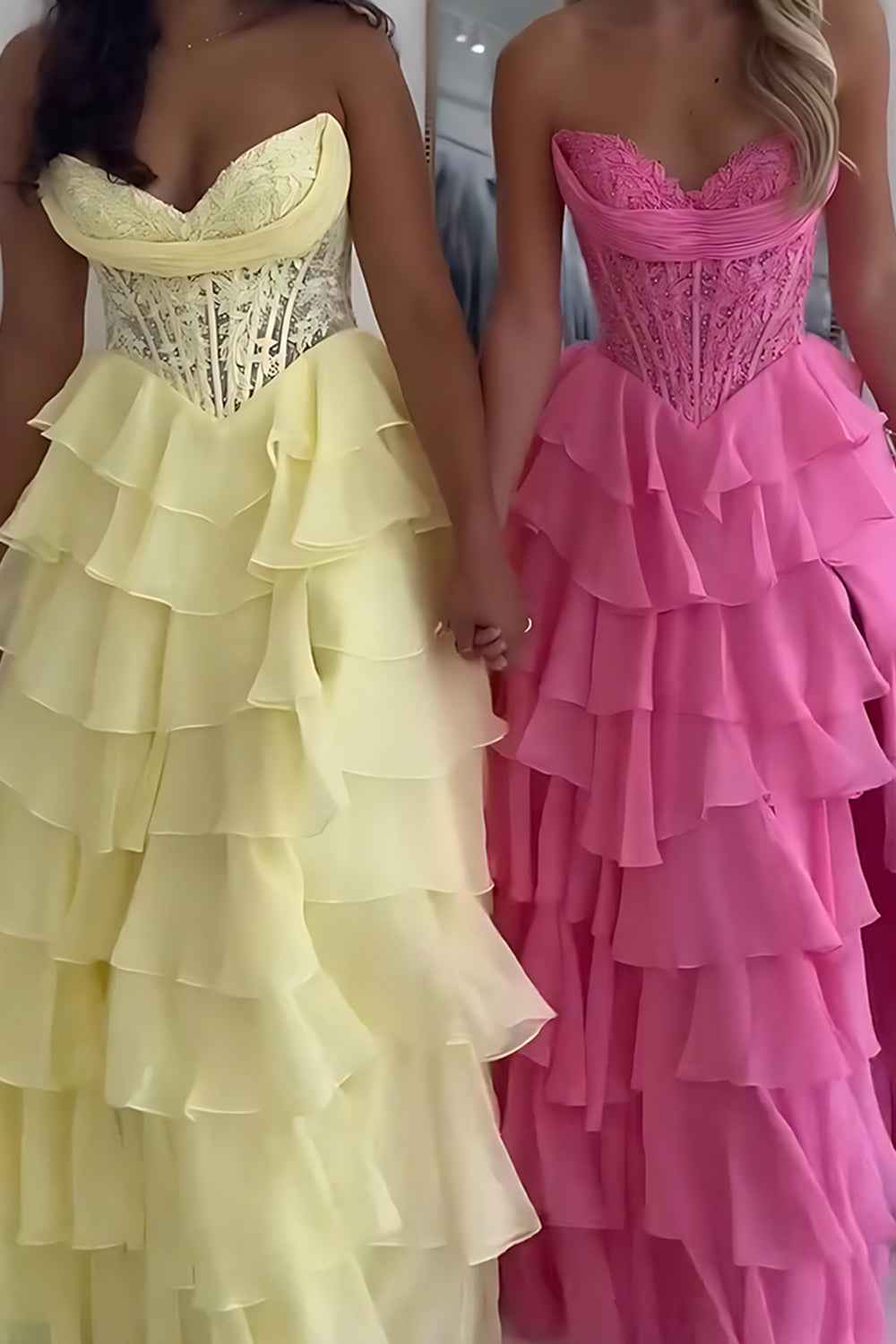 Red A-Line Sweetheart Tiered Ruffled Long Corset Prom Dress with Lace