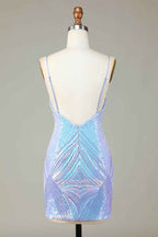 Glitter Blue Sequins Tight Short Homecoming Dress Bmbride