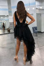 Chic Black V Neck Irregular Hem A-Line Prom Dress BM bride