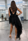 Chic Black V Neck Irregular Hem A-Line Prom Dress BM bride