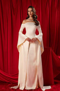 Off the Shoulder Strapless Long Sleeves Long Prom Dress With Ruffles
