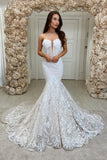 Long Mermaid Sweetheart Spaghetti Strap Wedding Dress with Lace and Backless Design BM bride