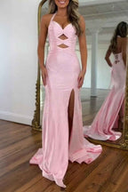 Sparkly Peacock Green Mermaid Satin Keyhole Long Beaded Prom Dress with Slit