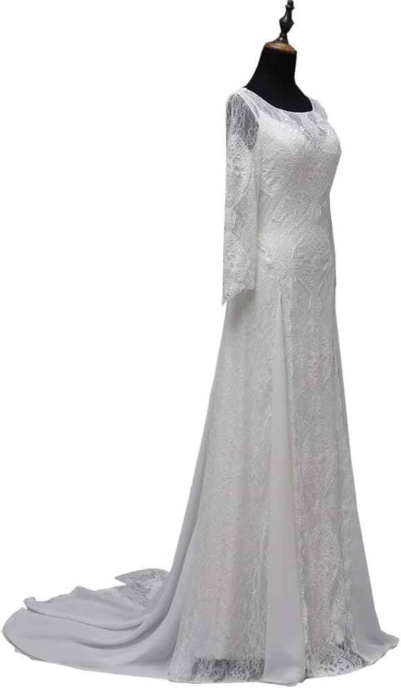Women's Beach Wedding Dresses for Bride 2022 Vintage Long Sleeves Lace Bohemian Bridal Gown Bmbride