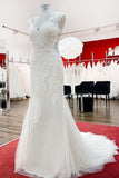Sweetheart Open Back Long Mermaid Wedding Dress with Lace Appliques BM bride