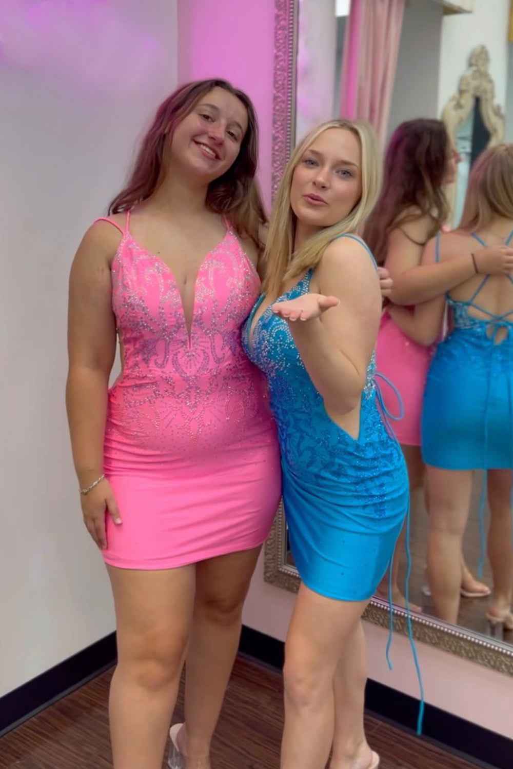 Sparkly Royal Blue Lace-Up Back Sequins Tight Short Homecoming Dress Bmbride
