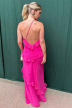 One Shoulder Sleeveless Long Mermaid Prom Dress With Ruffles