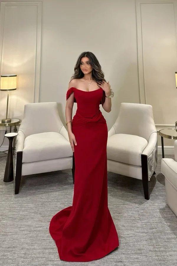 Off The Shoulder Sleeveless Long Mermaid Prom Dress With Pleated BMBRIDE