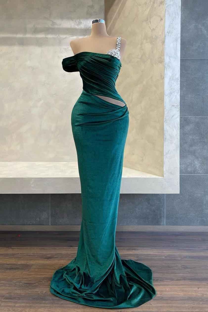 One Shoulder Sleeveless Mermaid Long Prom Dress With Beading