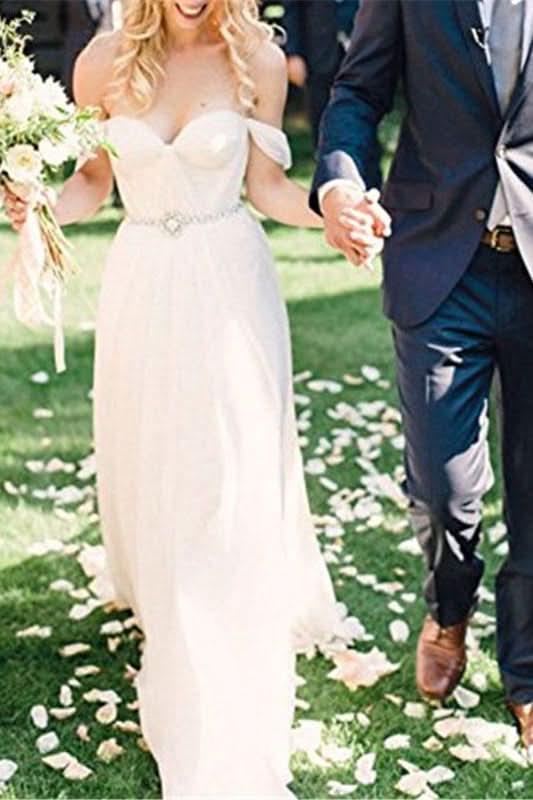 Off-the-Shoulder Chiffon Wedding Dress PD0363 BM bride