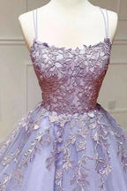 Lilac A-Line Evening Dress with Appliques and Tulle BM bride