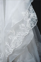 A-Line V-neck Hi-Lo Wedding Dress Open Back Ruffles Tulle With Appliques Lace BM bride