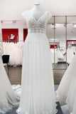 V-Neck Long A-Line Tulle Wedding Dress with Lace Appliques BM bride