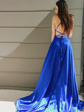 Royal Blue Halter Prom Dress with Split BM bride