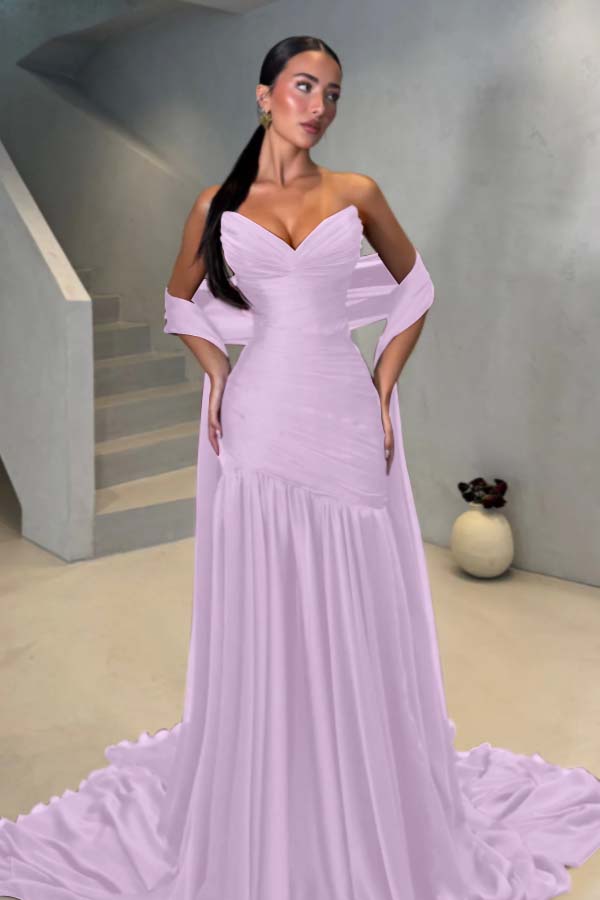 Chiffon Strapless Sleeveless Long Mermaid Prom Dress With Pleated BMBRIDE