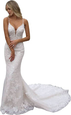 Women's Beach Spaghetti Strap Wedding Dresses for Bride 2025 Boho Long Lace Bridal Gowns for Wedding