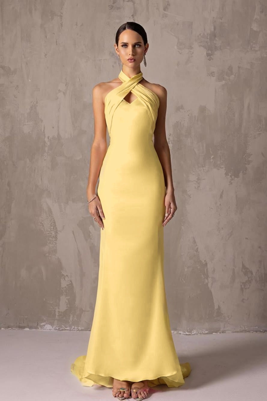 Charming Halter Sleeveless Long Mermaid Prom Dress With Pleated