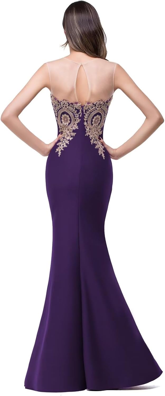 Women's Lace Applique Long Formal Mermaid Evening Prom Dresses Bmbride