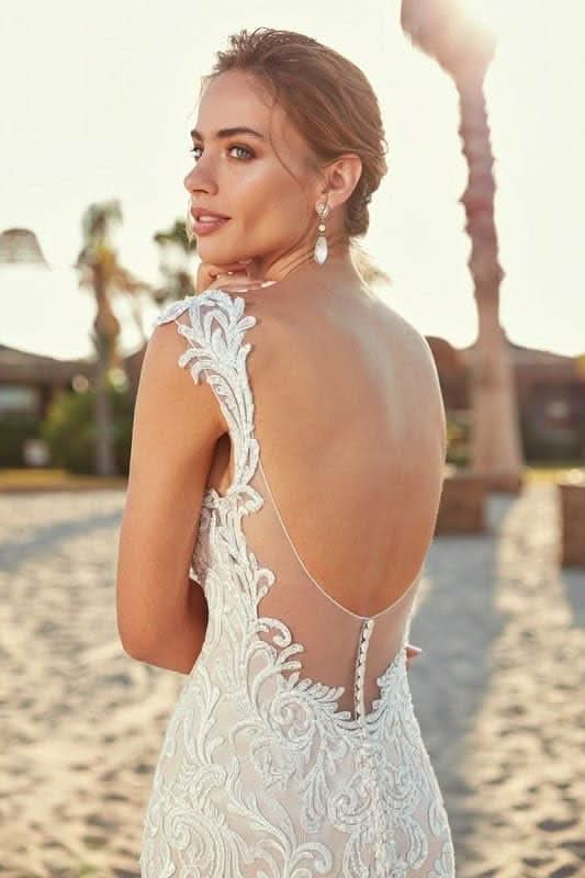 Loyeloy Women's Wedding Dresses for Bride 2025 Sexy V Neck Slit Lace Bridal Wedding Gowns for Bride YJ010