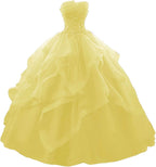 Prom Dress Long Ruffles Ball Gown Quinceanera Dresses Strapless Lace Tulle Beaded Princess Evening Dress Bmbride