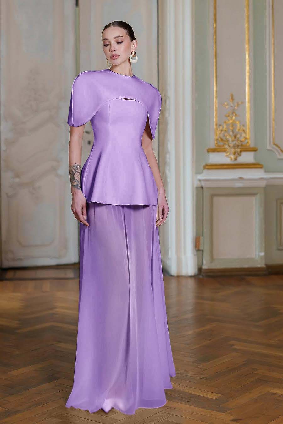 Chiffon Sleeveless Long Mermaid Prom Dress With Pleated Shawl BMBRIDE