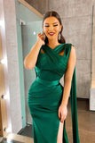 Dark Green Designer Prom Dress with Split Mermaid and Ruffle BM bride