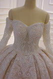 Off-the-Shoulder Long Sleeve Ball Gown Wedding Dress with Lace Appliques BM bride