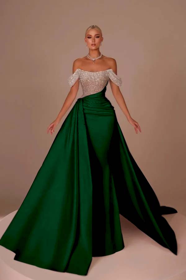 Off the Shoulder Strapless Mermaid Long Prom Dress With Sequins BMBRIDE