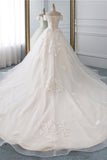 Princess Off-the-Shoulder Tulle Wedding Dress with Lace Appliques BM bride