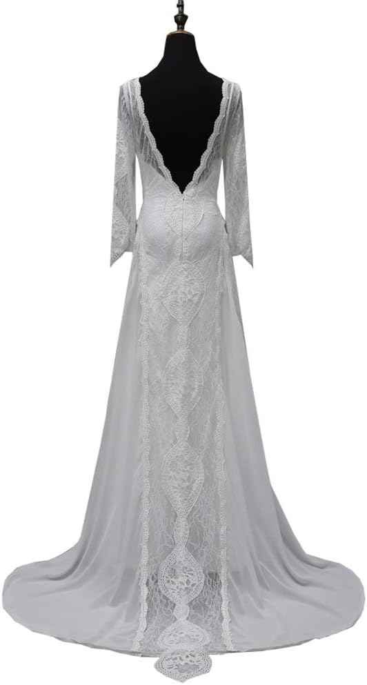 Women's Beach Wedding Dresses for Bride 2022 Vintage Long Sleeves Lace Bohemian Bridal Gown Bmbride