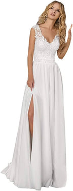 Women's Beach Spaghetti Strap Wedding Dresses for Bride 2025 Boho Long Lace Bridal Gowns for Wedding