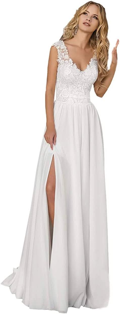 Women's Beach Spaghetti Strap Wedding Dresses for Bride 2025 Boho Long Lace Bridal Gowns for Wedding