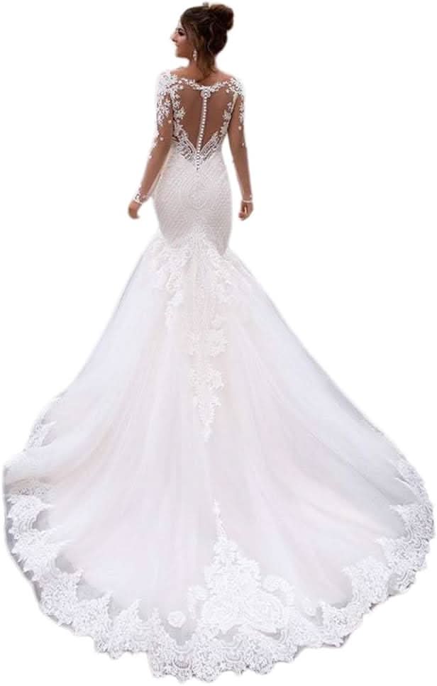 Loyeloy Women's Wedding Dresses for Bride 2025 Sexy V Neck Slit Lace Bridal Wedding Gowns for Bride YJ010