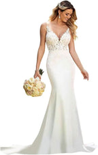 Women's Beach Spaghetti Strap Wedding Dresses for Bride 2025 Boho Long Lace Bridal Gowns for Wedding