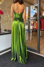 Sparkly A Line Halter Neck Gold Long Prom Dress with Keyhole Slit