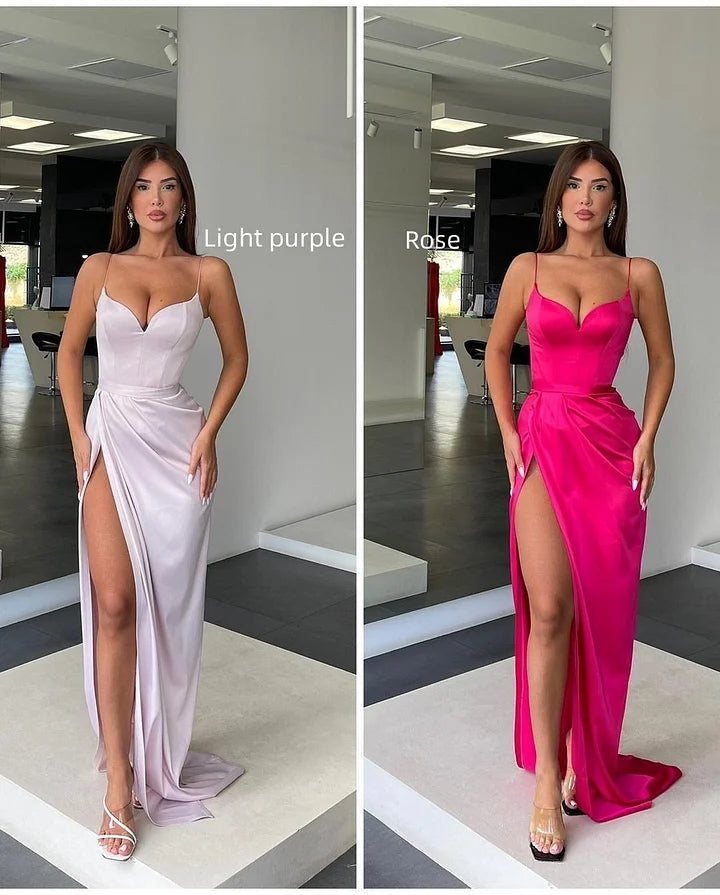 Orange Prom Dress Charmeuse Sleeveless Spaghetti Strap With Split