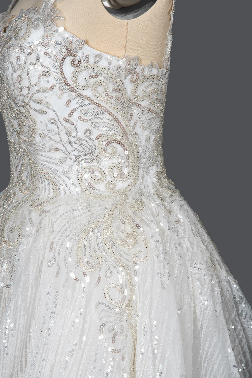 Strapless Sleeveless Sweetheart Pleated Ball Gown Wedding Dress with Sequins BM bride