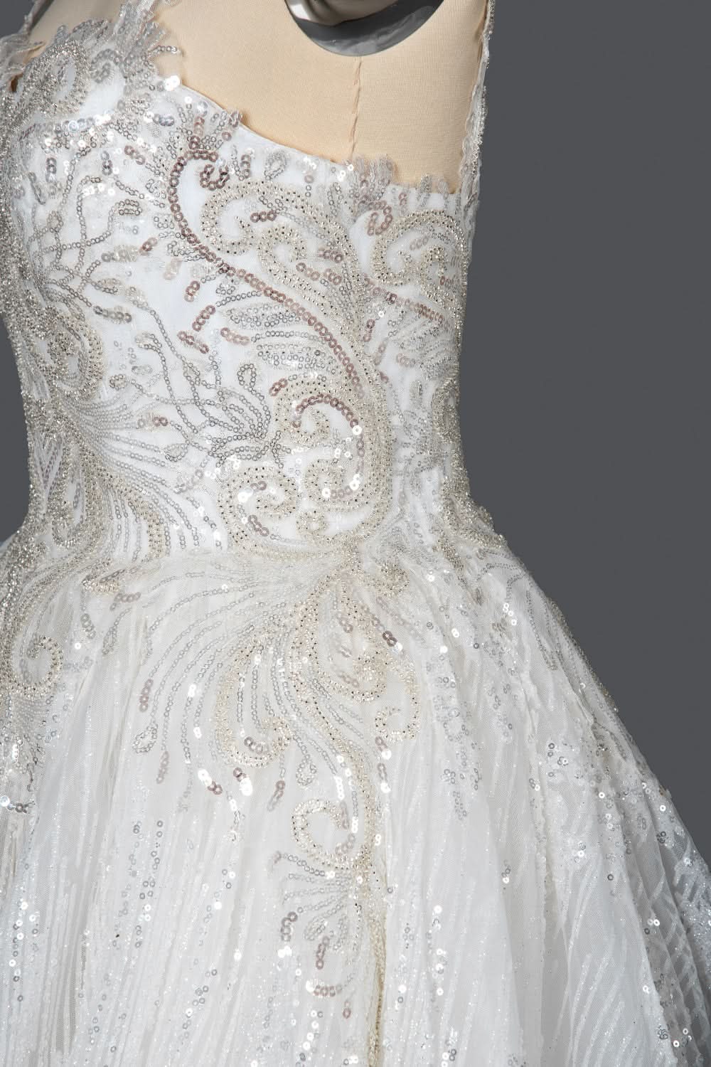 Strapless Sleeveless Sweetheart Pleated Ball Gown Wedding Dress with Sequins BM bride