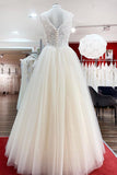 Unique V-Neck Princess Ivory Wedding Dress with Ruffles and Tulle Lace BM bride