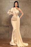 One Shoulder Long Sleeves Mermaid Prom Dress BM bride