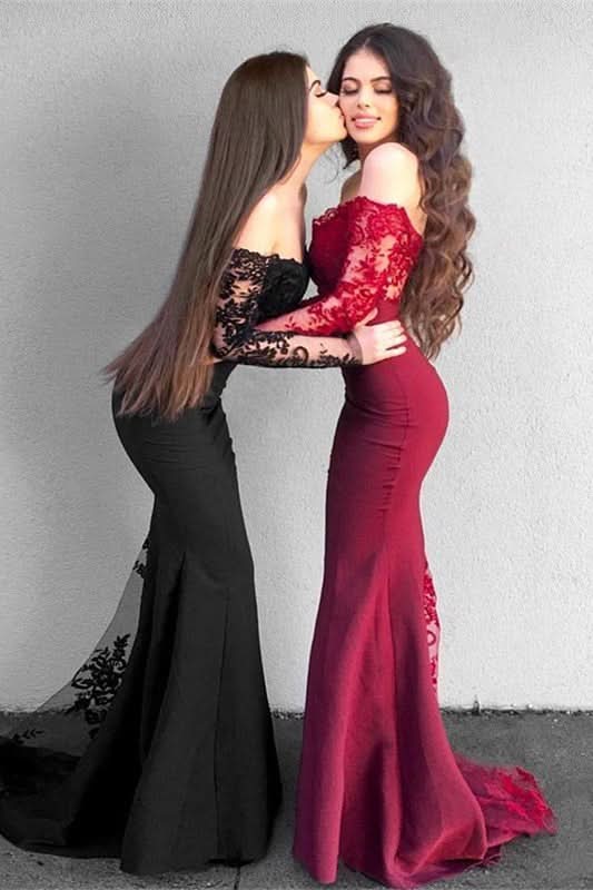 Long Sleeve Lace Mermaid Evening Dress BM bride