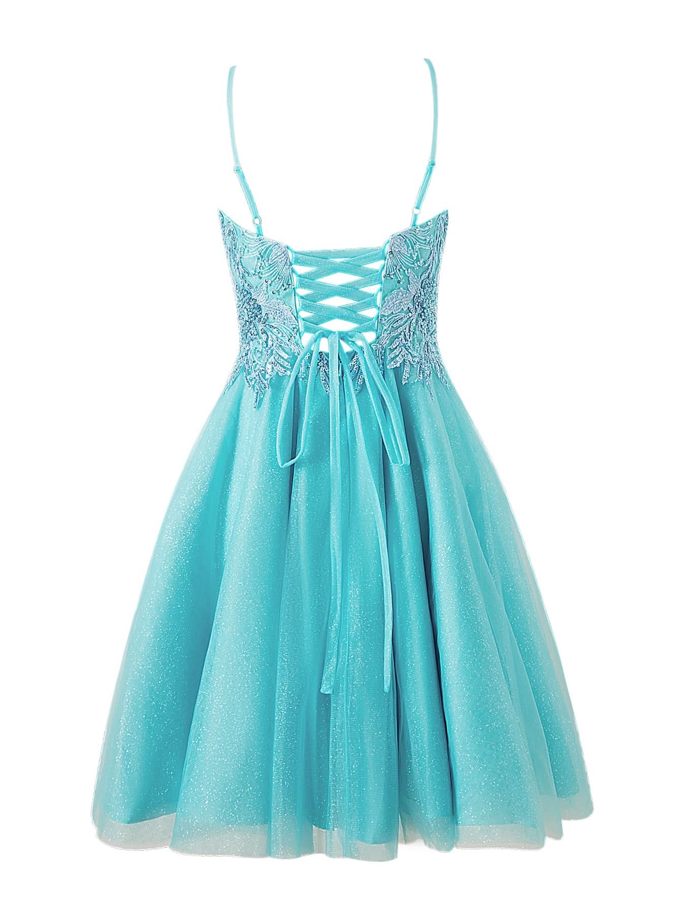 Short Spaghetti Strap Glitter Tulle A-Line Homecoming Dress BM bride
