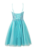 Short Spaghetti Strap Glitter Tulle A-Line Homecoming Dress BM bride