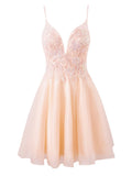 Glamorous Glitter Tulle A-line Short Spaghetti Strap Homecoming Dress BM bride