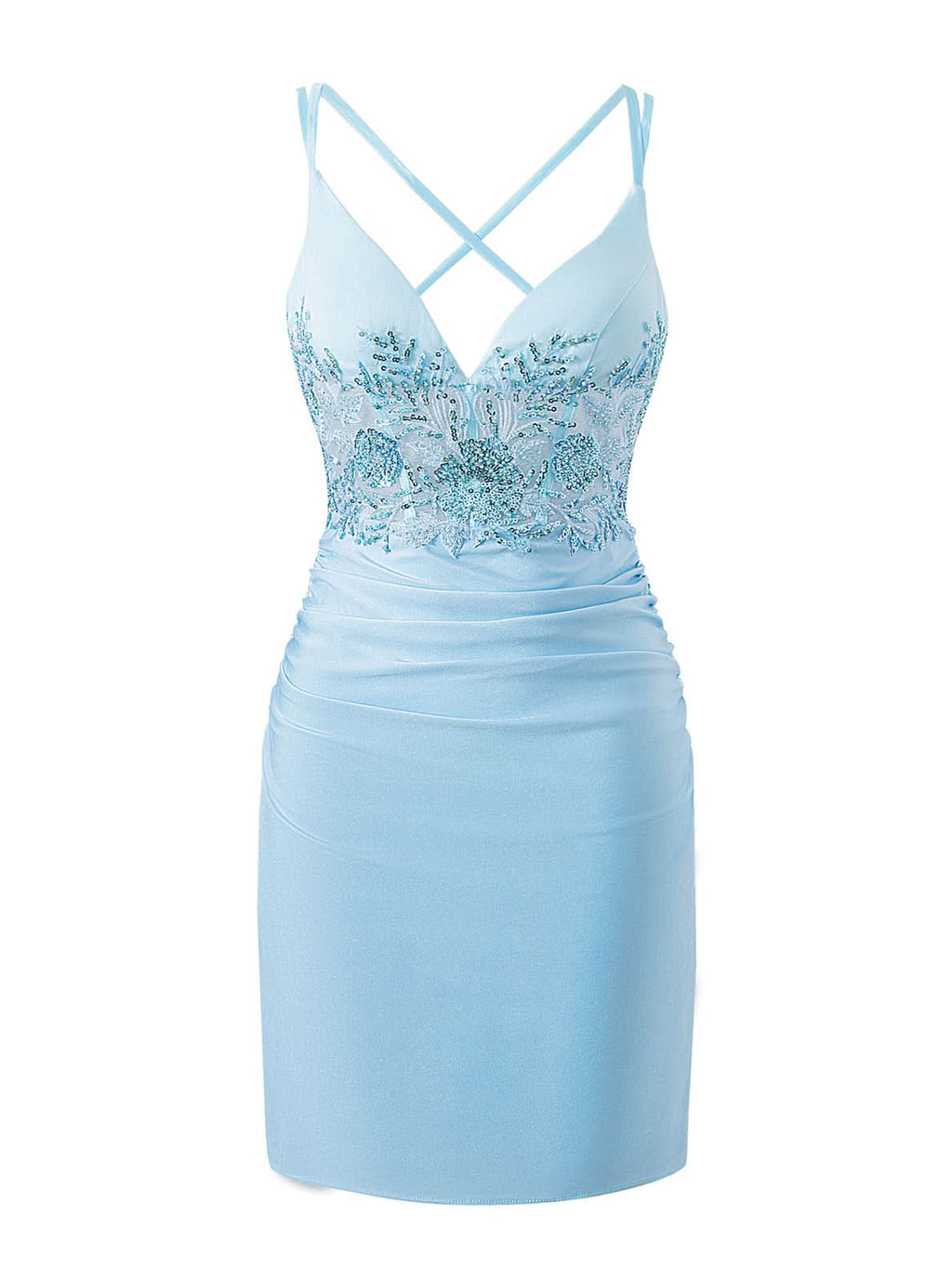 Classy Sheath Short V Neck Jersey Homecoming Dress in Ella Blue BM bride