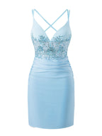 Classy Sheath Short V Neck Jersey Homecoming Dress in Ella Blue BM bride