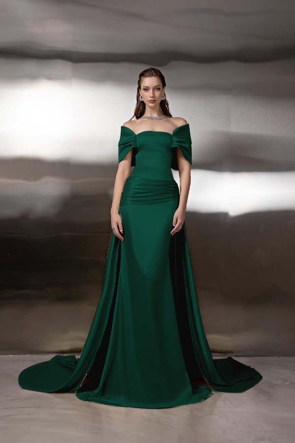 Off the Shoulder Sleeveless Long Mermaid Prom Dress With Pleated BMBRIDE